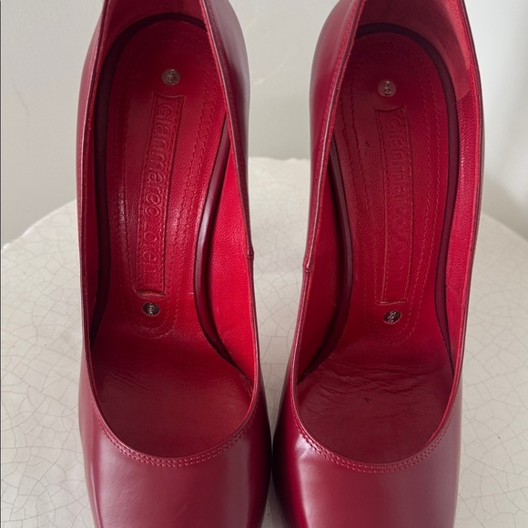 Gianmarco Lorenzi Bold Leather Red Heels Platform Square Toe Red Outsole Size 36 - Picture 12 of 14